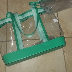 Vinyl beach tote with pouch wristlet